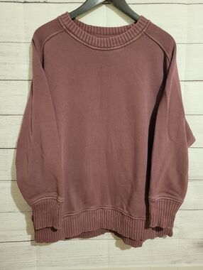 Aerie Women’s Size Small Maroon Oversized Sweatshirt Crewneck Ribbed Knit Sleeve